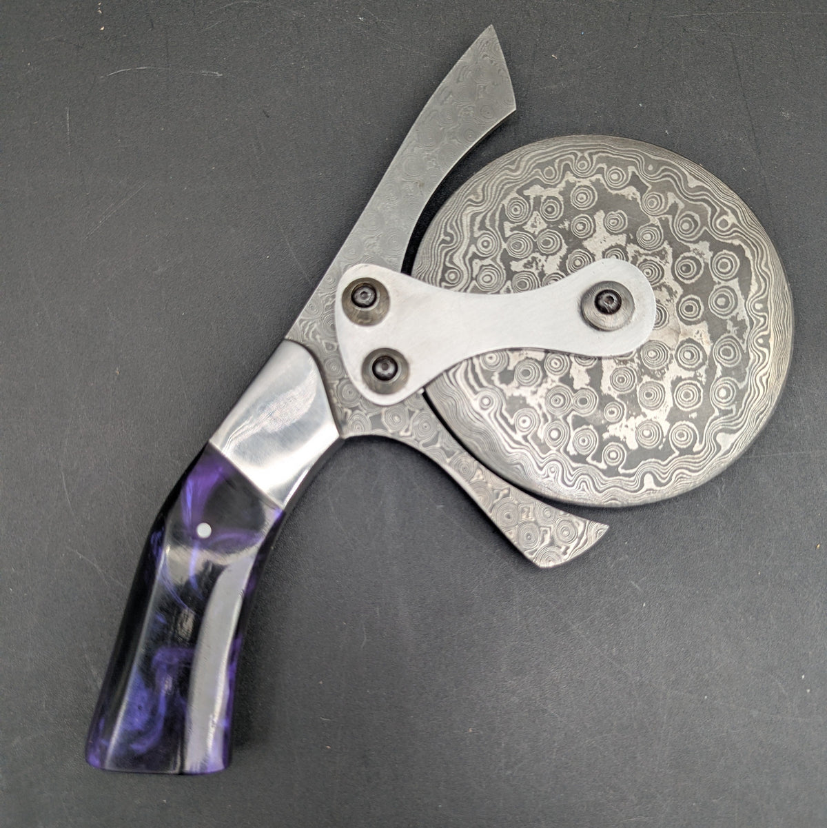 Damascus Steel + Resin Pizza Cutter-Meech Madness Smoke Shop