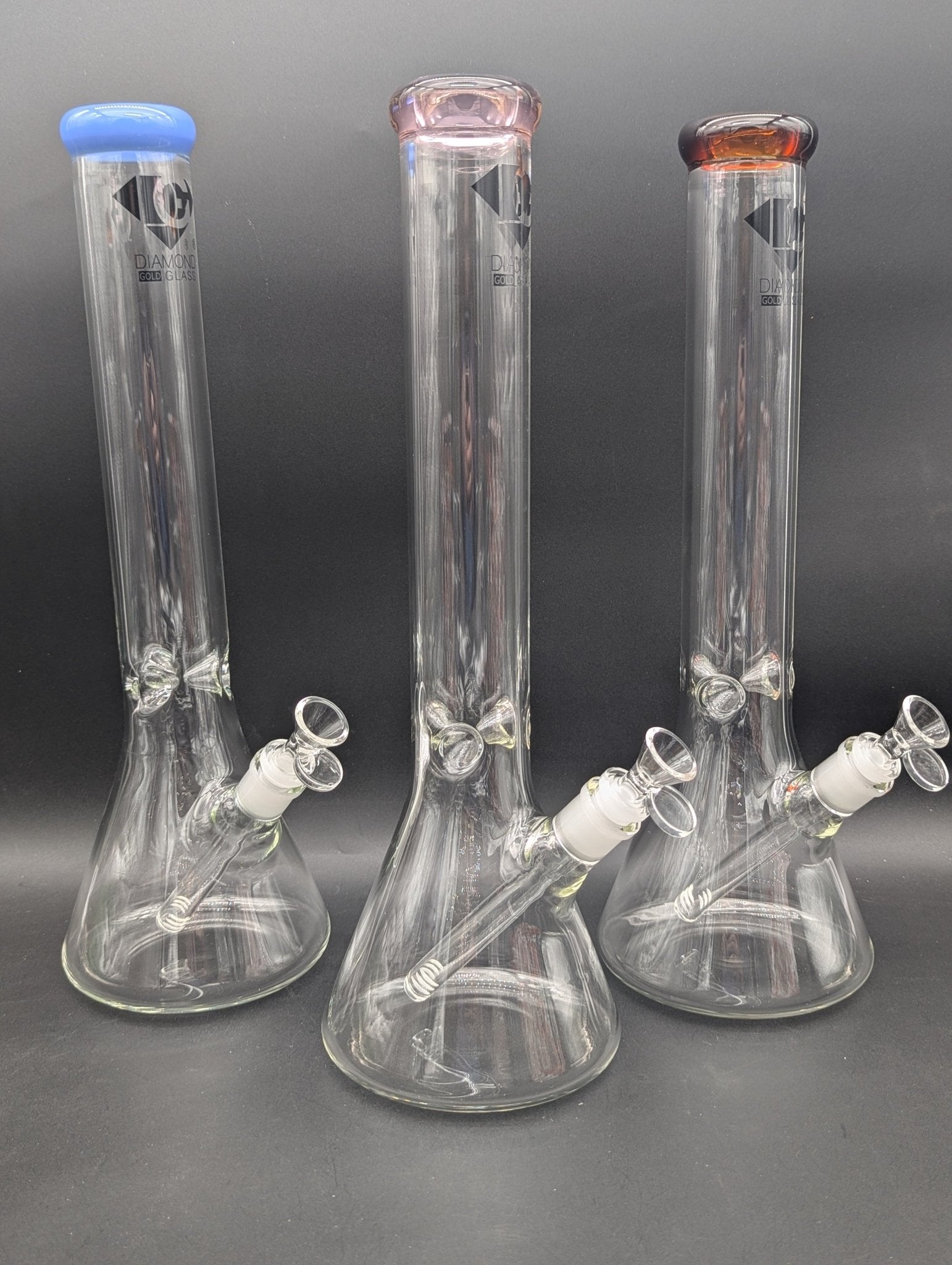 Diamond Glass Gold Classic Beaker Water Pipe | 16.25" - Meech Madness Smoke Shop