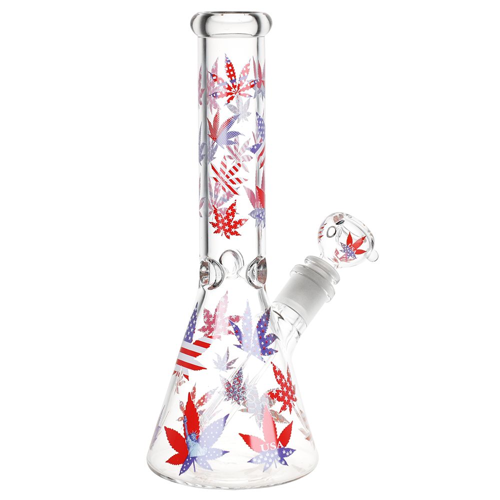 Patriotic Leaf Beaker Glass Water Pipe - 10.25" / 14mm F