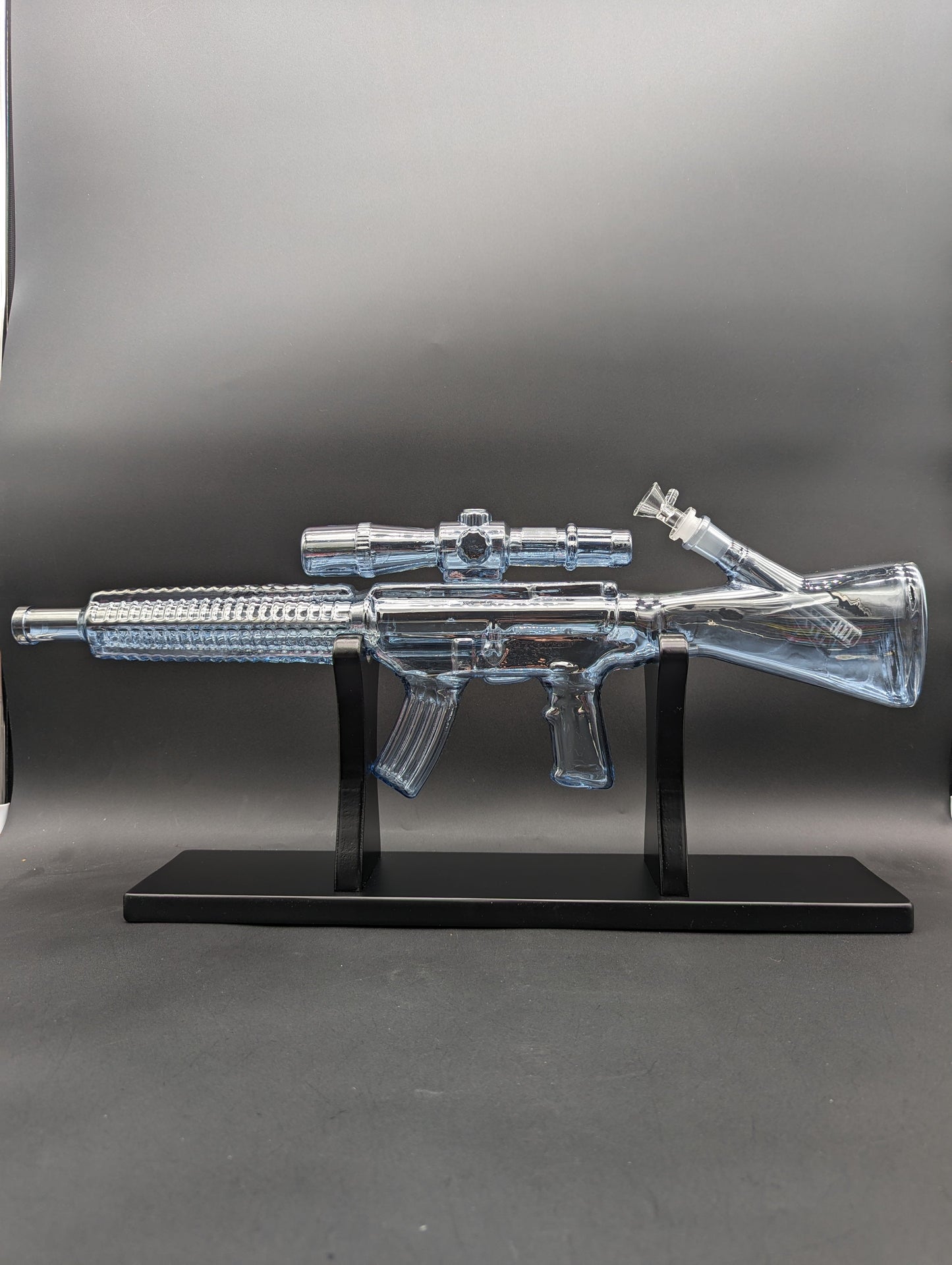 Electroplated AR-15 Glass Bong w/ Wood Stand