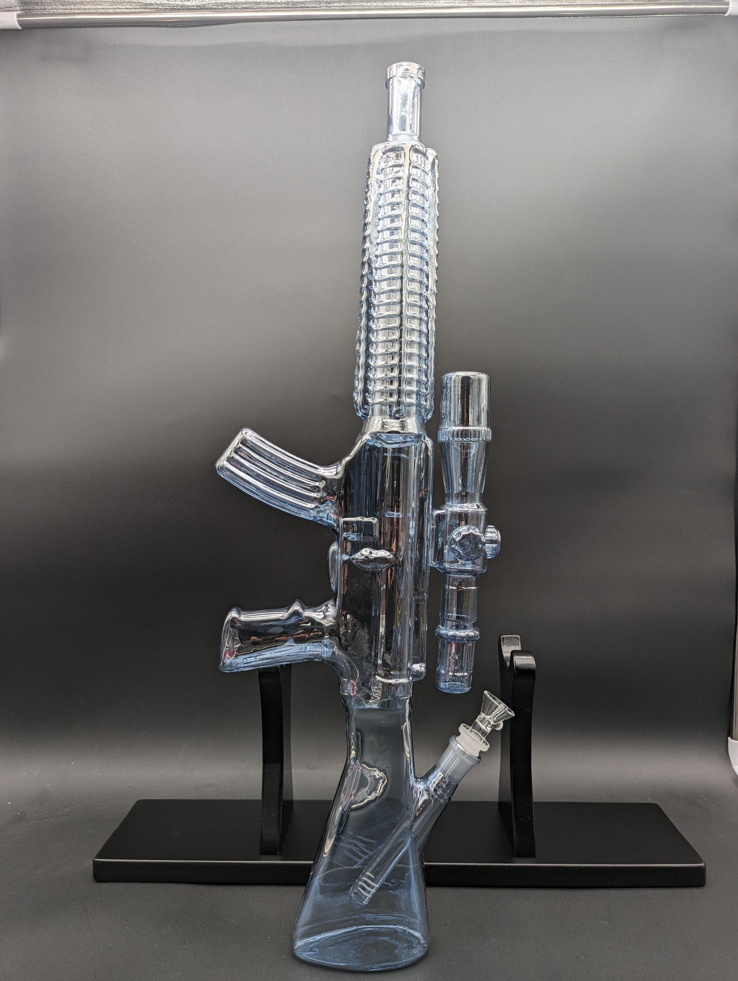 Electroplated AR-15 Glass Bong w/ Wood Stand