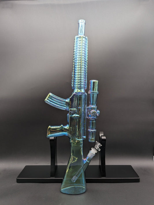 Electroplated AR - 15 Glass Bong w/ Wood Stand - Meech Madness Smoke Shop