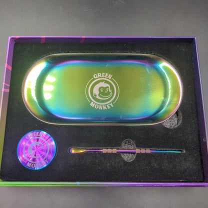Green Monkey Rainbow Finish Rolling Tray & Grinder Kit-Meech Madness Smoke Shop