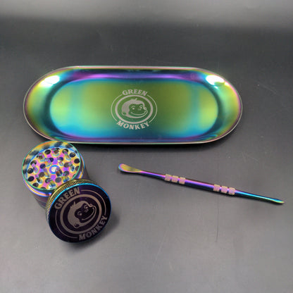 Green Monkey Rainbow Finish Rolling Tray & Grinder Kit-Meech Madness Smoke Shop