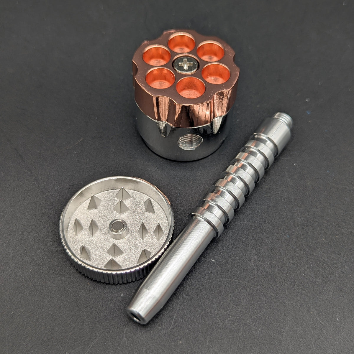 Metal Revolver Pipe With Grinder 5"-Avernic Smoke Shop