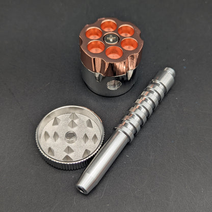 Metal Revolver Pipe With Grinder 5"-Avernic Smoke Shop