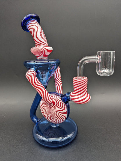 Peppermint Swirl 8" Recycler Dab Rig - Meech Madness Smoke Shop