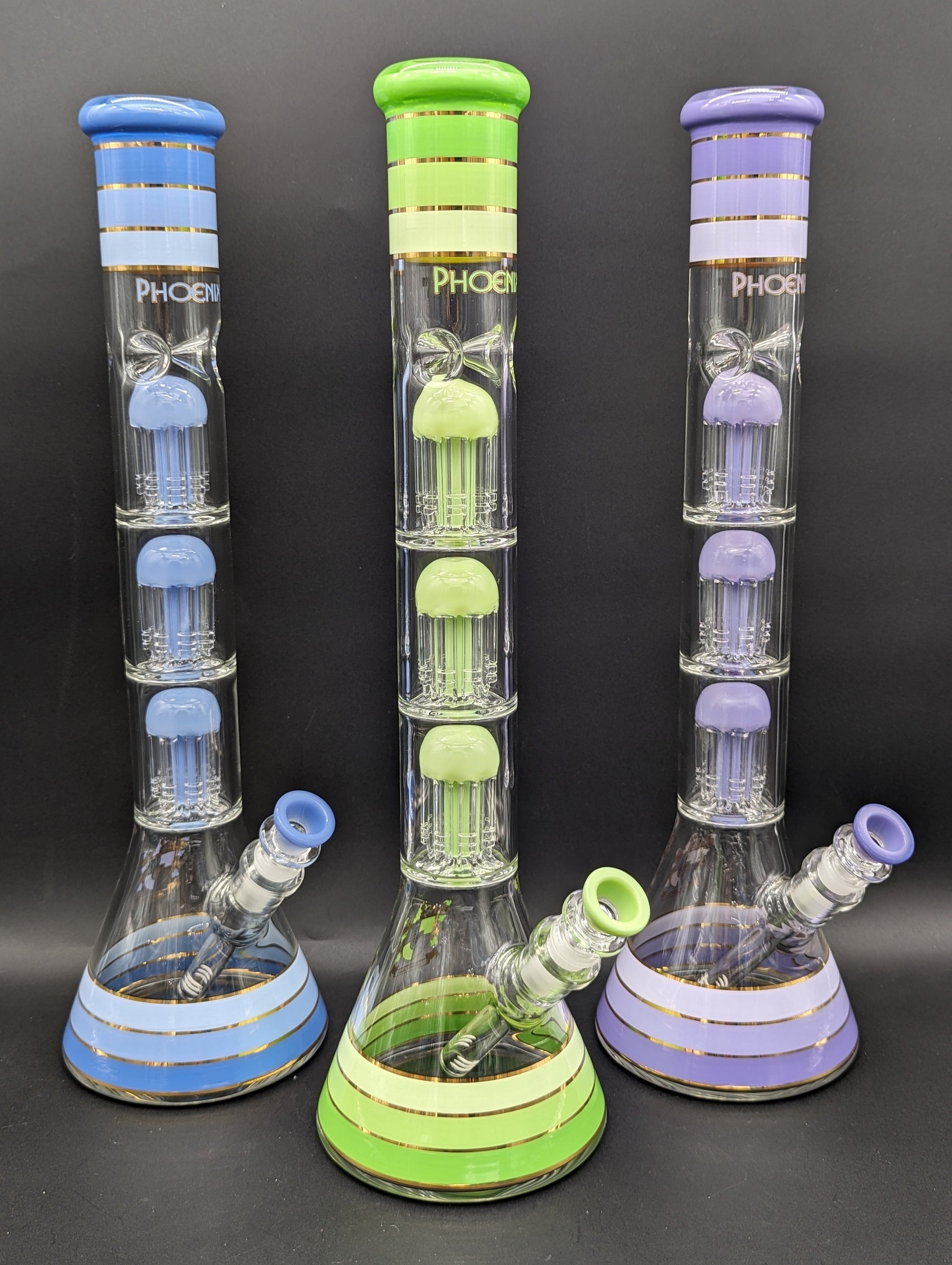 Phoenix 18" Striped Beaker w/ Triple Tree Perc-Avernic Smoke Shop