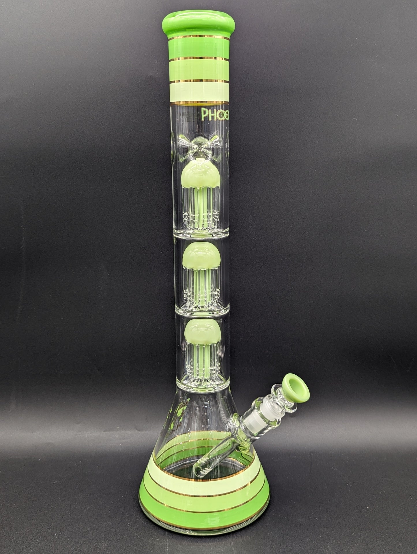 Phoenix 18" Striped Beaker w/ Triple Tree Perc-Avernic Smoke Shop