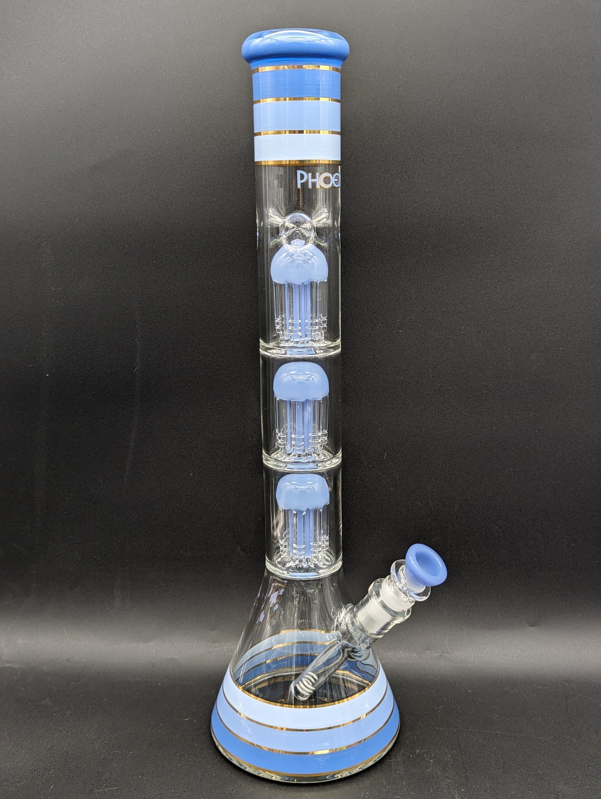 Phoenix 18" Striped Beaker w/ Triple Tree Perc-Avernic Smoke Shop