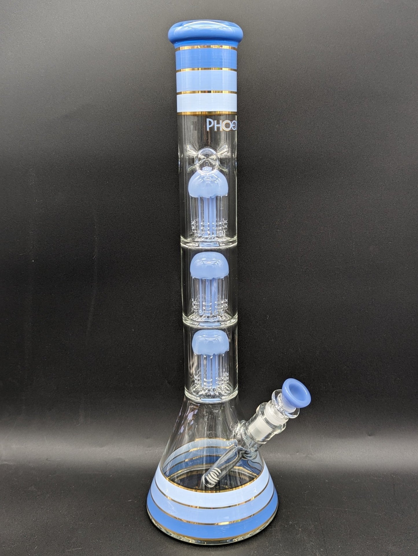 Phoenix 18" Striped Beaker w/ Triple Tree Perc - Meech Madness Smoke Shop