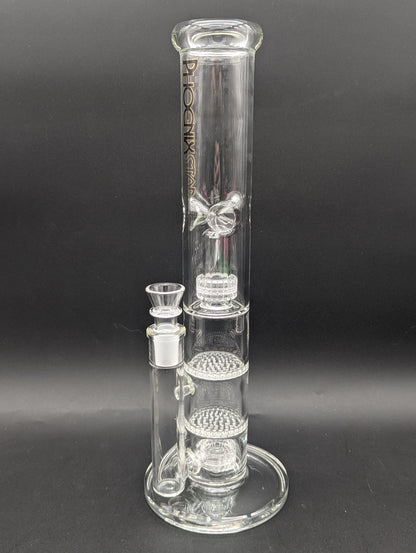 Phoenix Glass 14" Clear Quad Perc Tube - Meech Madness Smoke Shop