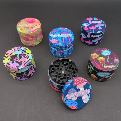 Psychedelic Mushroom Grinder | 4pc | 2" | Assorted Designs - Meech Madness Smoke Shop