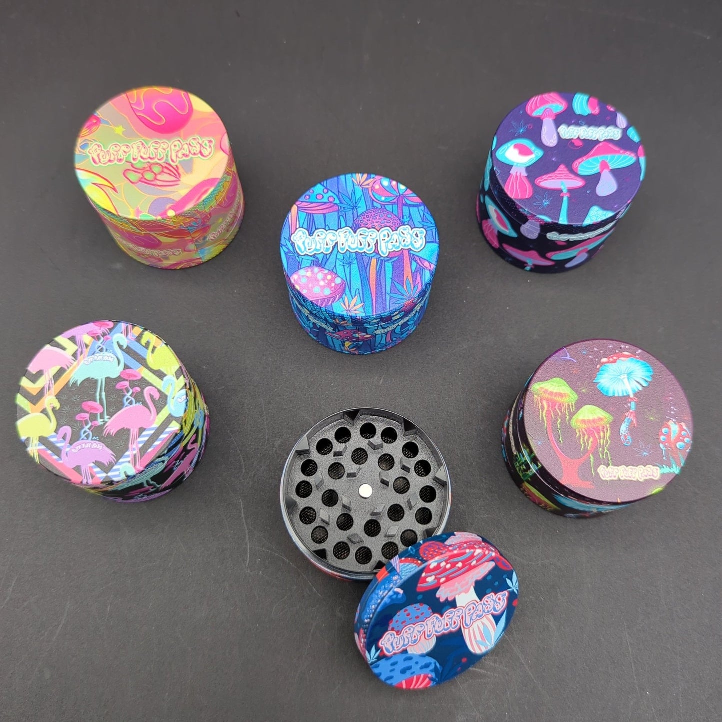 Psychedelic Mushroom Grinder | 4pc | 2" | Assorted Designs - Meech Madness Smoke Shop