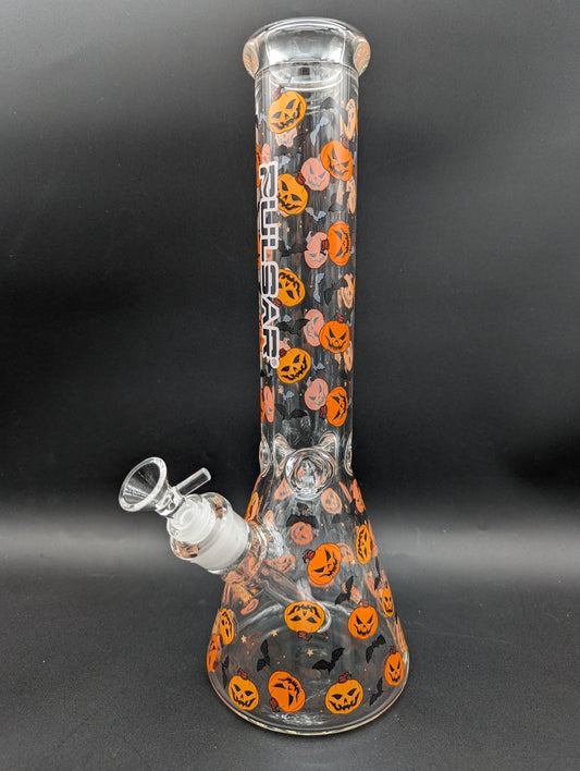 Pulsar Cackling Pumpkins Batty Beaker Glass Water Pipe | 14mm - Meech Madness Smoke Shop