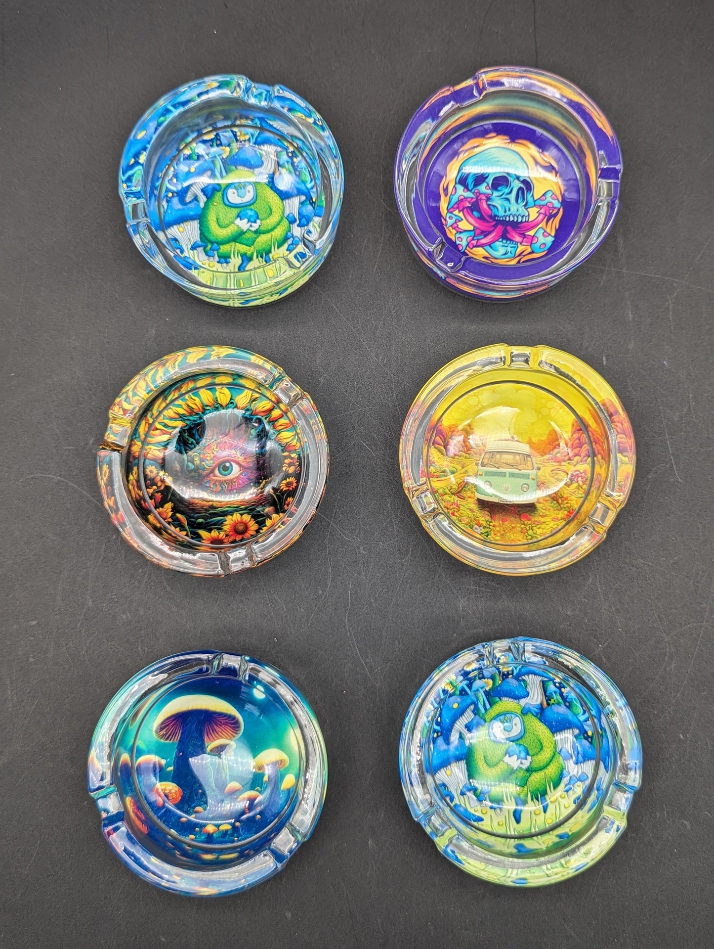 Pulsar Design Series Round Glass Ashtray | 3.4" | Assorted Designs - Meech Madness Smoke Shop