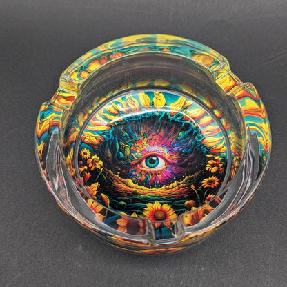 Pulsar Design Series Round Glass Ashtray | 3.4" | Assorted Designs - Meech Madness Smoke Shop