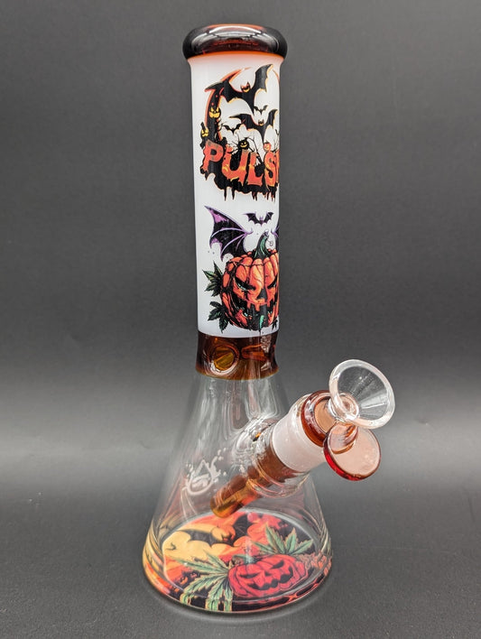 Pulsar Halloween Scene Glass Beaker Water Pipe | 9.5" | 14mm - Meech Madness Smoke Shop