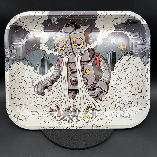 Pulsar Large Metal Rolling Tray | Attack of the Dope Bot | 13"x11"-Avernic Smoke Shop