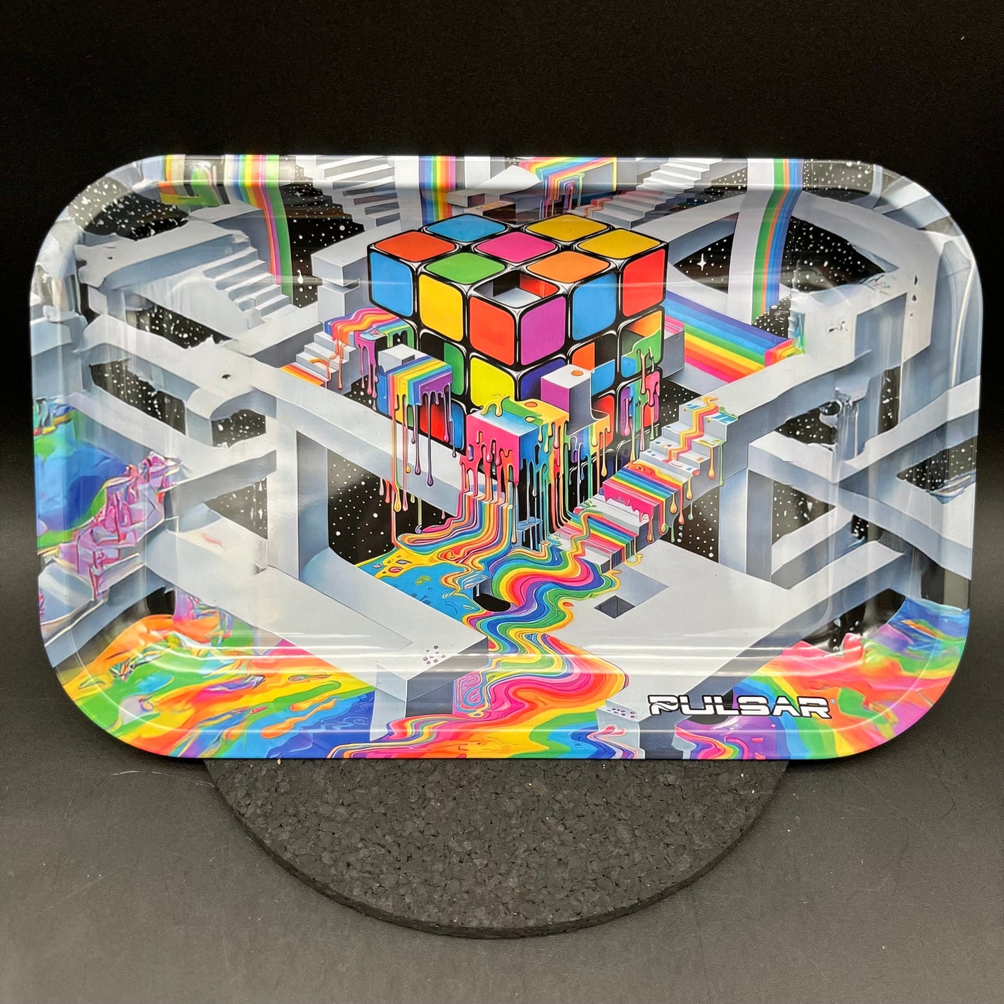 Pulsar Metal Rolling Tray | Cubic Reality | 11"x7"-Avernic Smoke Shop