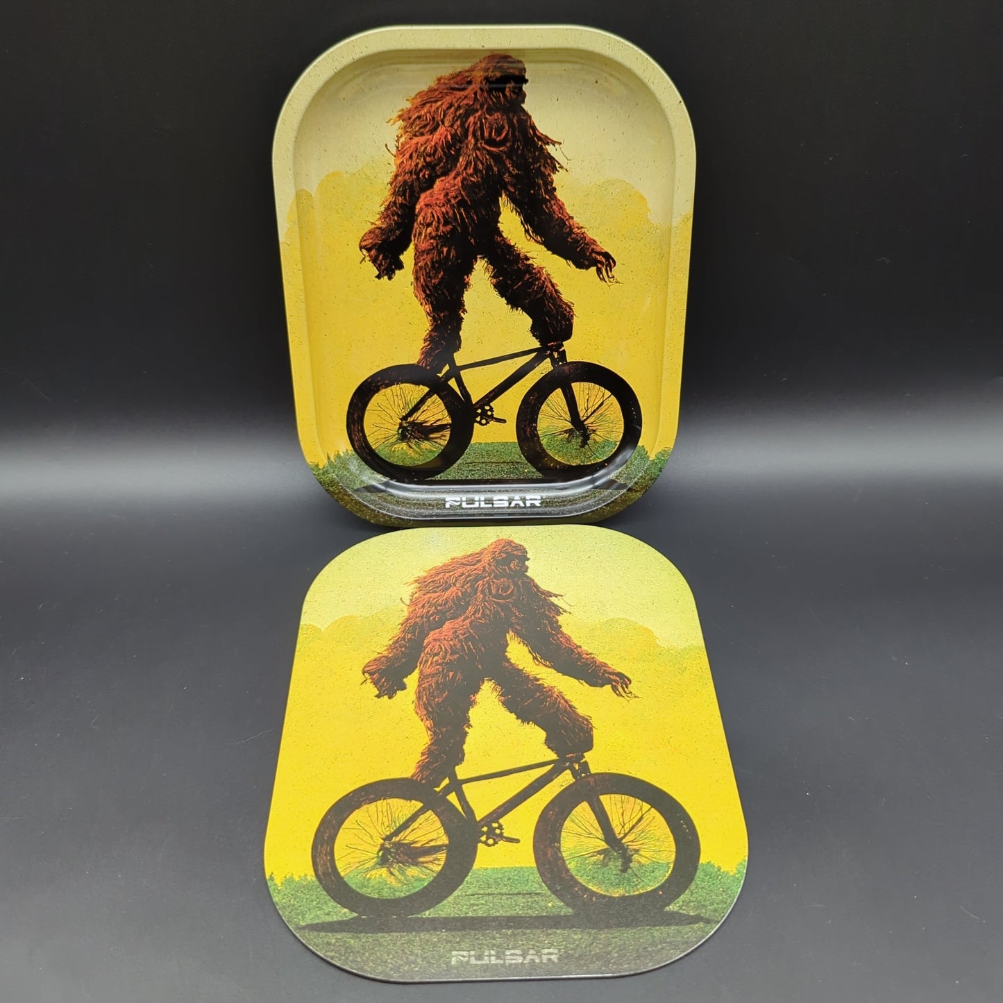 Pulsar Mini Metal Rolling Tray w/ Lid | Bigfoot Stole My Bike | 7" x 5.5" - Avernic Smoke Shop