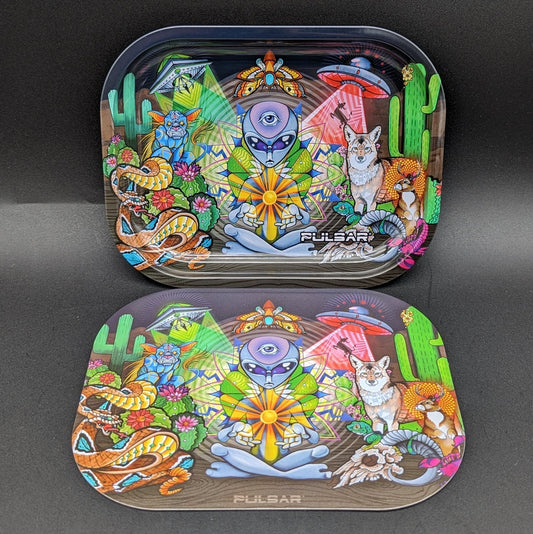 Pulsar Mini Metal Rolling Tray w/ Lid | Psychedelic Desert | 7" x 5.5" - Meech Madness Smoke Shop
