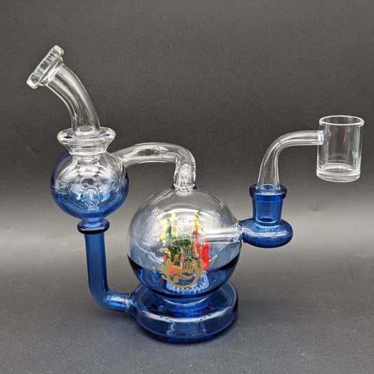 Pulsar Sea Globe Glass Recycler Rig | 7" - Meech Madness Smoke Shop