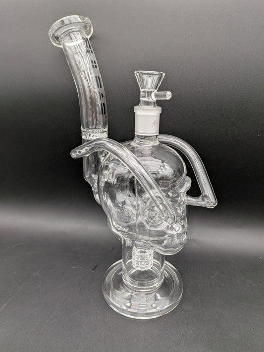 Pulsar Skull Eyes Recycler Glass Water Pipe | 12.5"