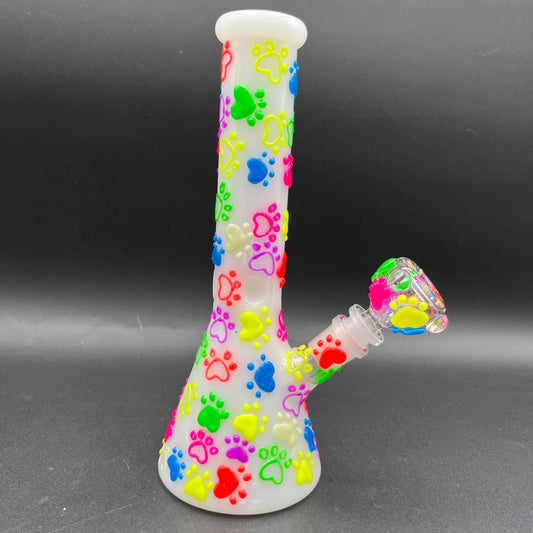 Puppy Paws Glow In The Dark Beaker 10" - Meech Madness Smoke Shop