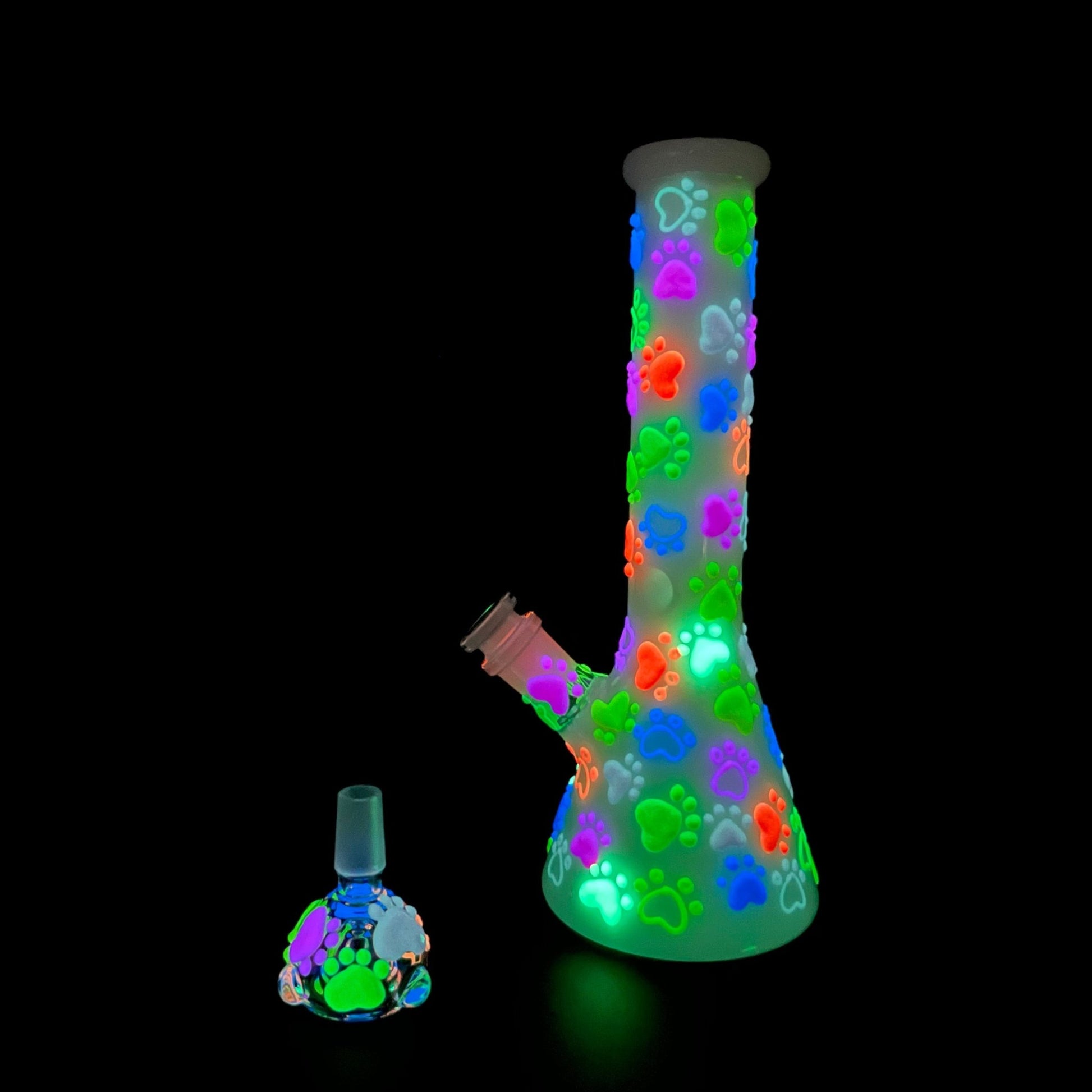 Puppy Paws Glow In The Dark Beaker 10" - Meech Madness Smoke Shop