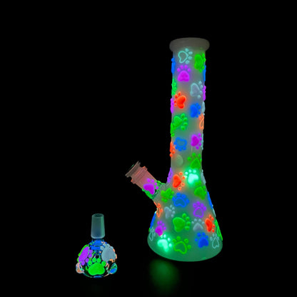 Puppy Paws Glow In The Dark Beaker 10" - Meech Madness Smoke Shop