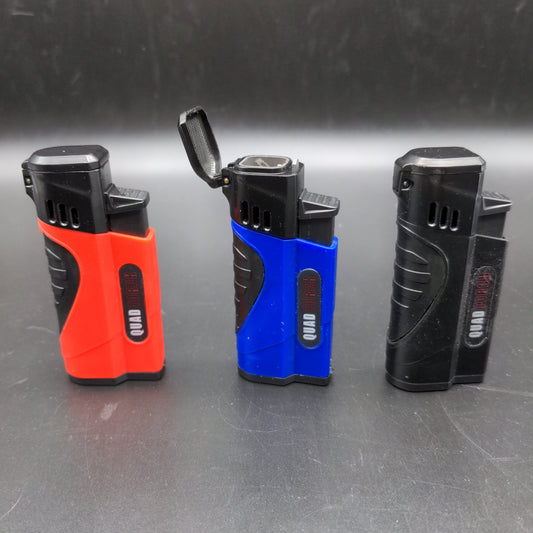 Quad Torch Lighter With Cigar Punch | 3" - Meech Madness Smoke Shop