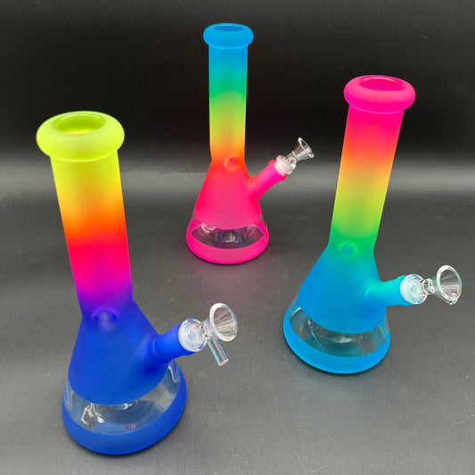 Rainbow Frosted Multi - Tone Beaker Bong 10" - Meech Madness Smoke Shop