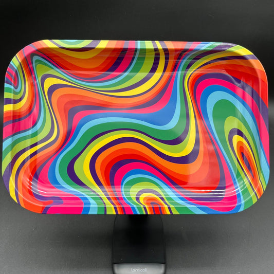 Rainbow Swirl Metal Rolling Tray | 11"x7" - Meech Madness Smoke Shop