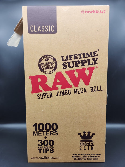 RAW Classic Super Jumbo Mega Roll | 1000m | 300 Tips | King Size Slim - Meech Madness Smoke Shop