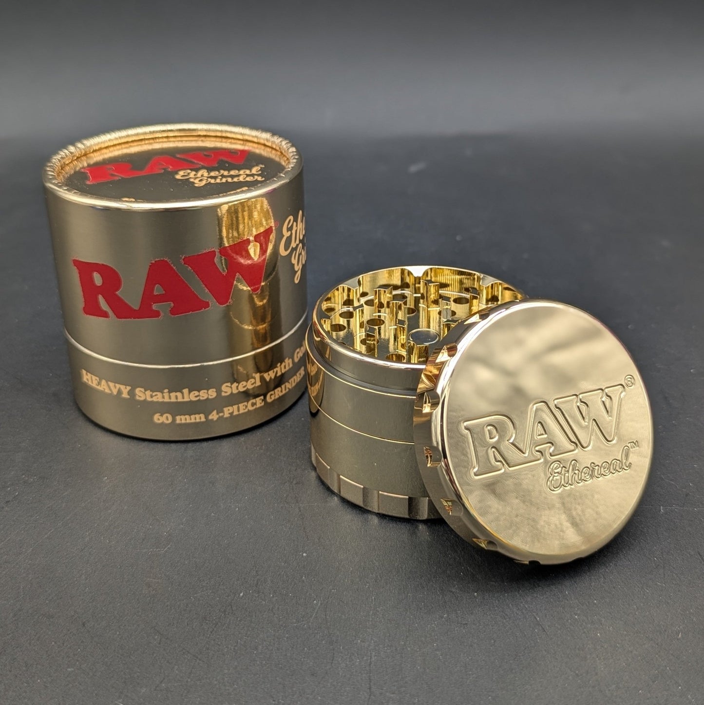 RAW Ethereal Gold - Plated Stainless Steel Grinder | 4pc | 2.75" - Meech Madness Smoke Shop