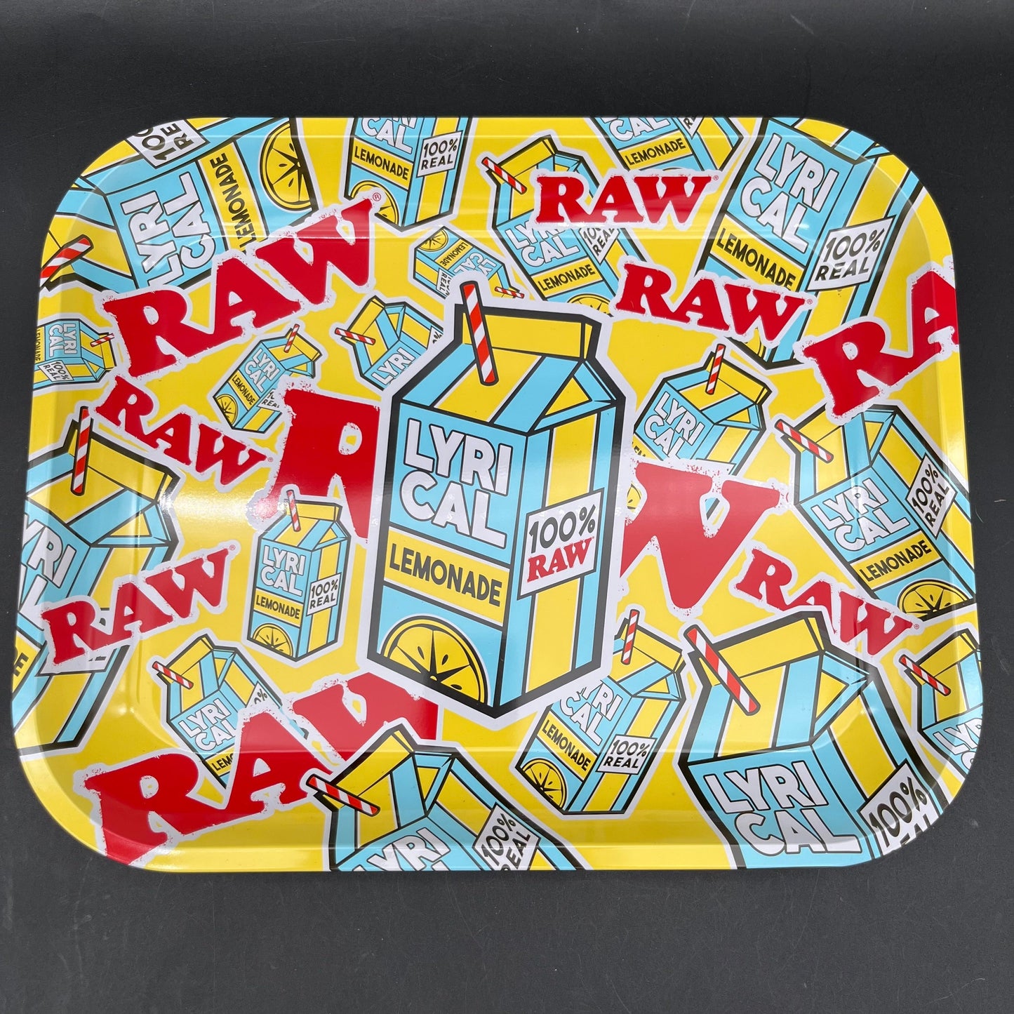 RAW® X Lyrical Lemonade - Metal Rolling Tray Logo Collage
