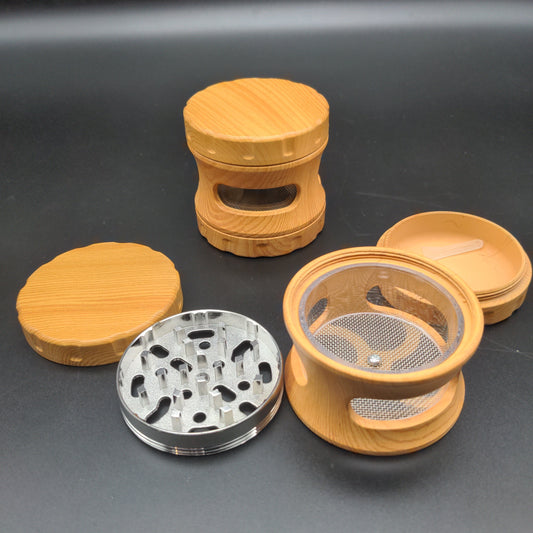 Resin Faux Wood Grinder w/ View Window | 4pc | 2.5" - Avernic Smoke Shop