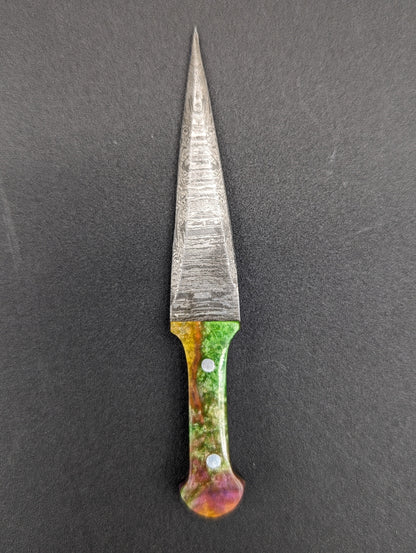 Resin Handle Damascus Steel Dagger Dab Tool 4"