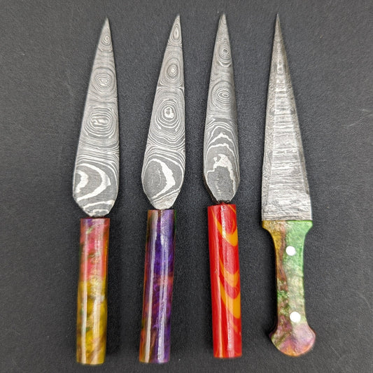 Resin Handle Damascus Steel Dagger Dab Tool 4" - Meech Madness Smoke Shop