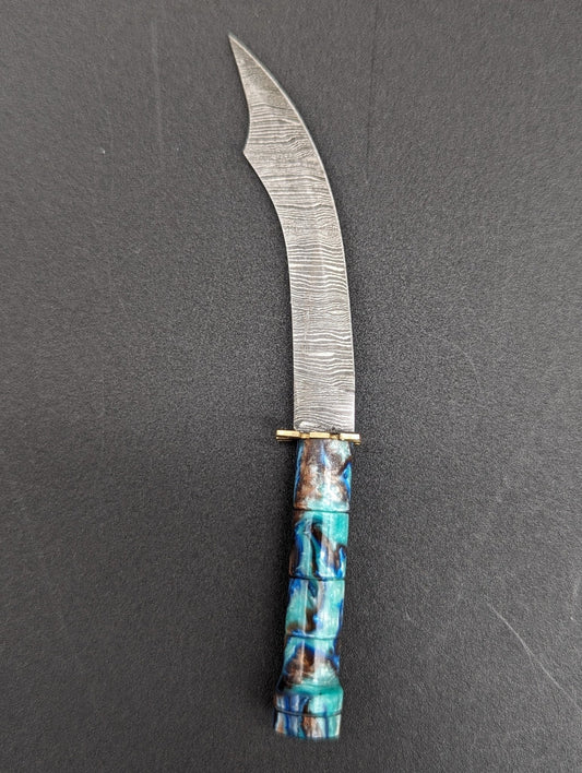 Resin Handle Scimitar Damascus Steel Dab Tool 4.5" - Meech Madness Smoke Shop