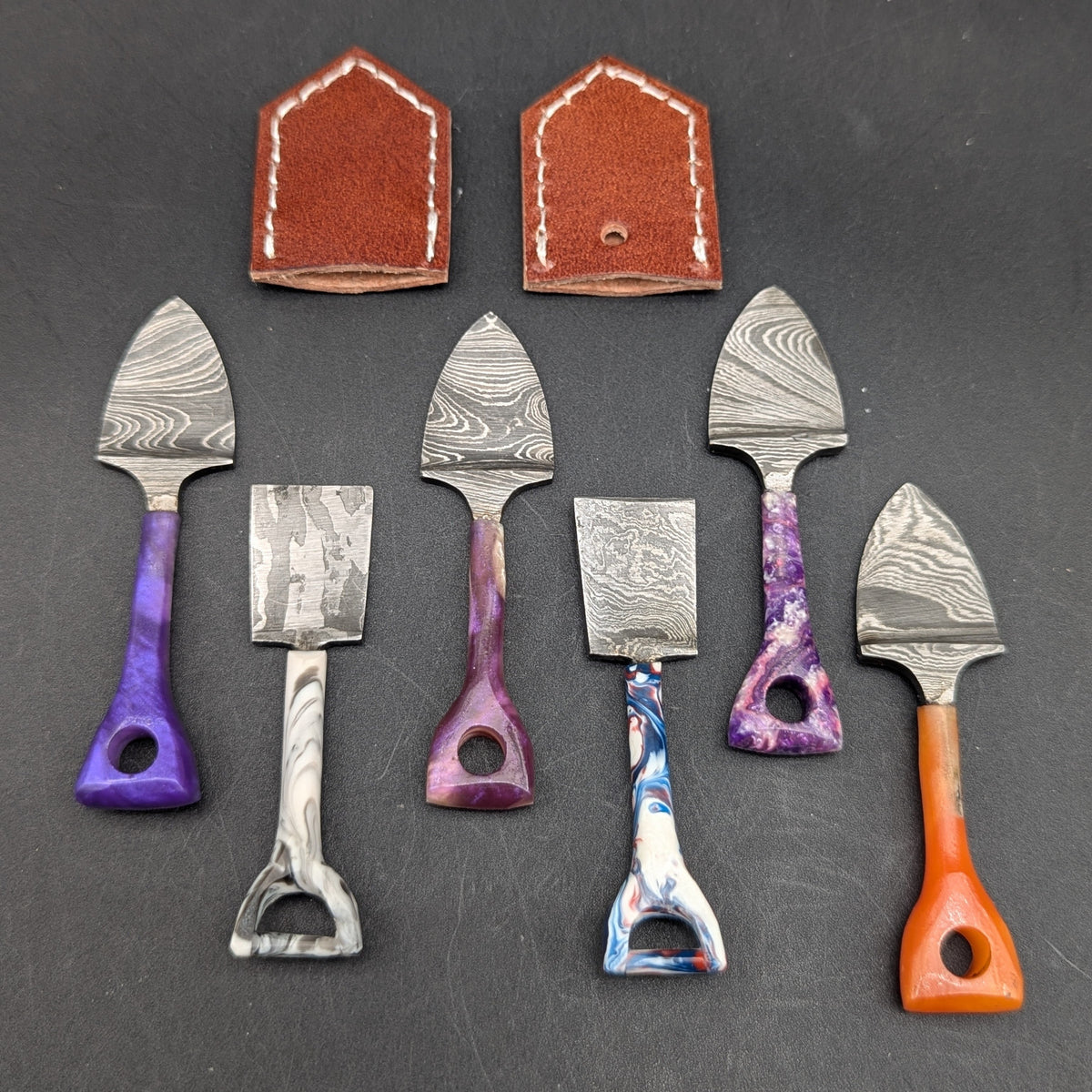 Resin Handle Spade Damascus Steel Dab Tool-Meech Madness Smoke Shop