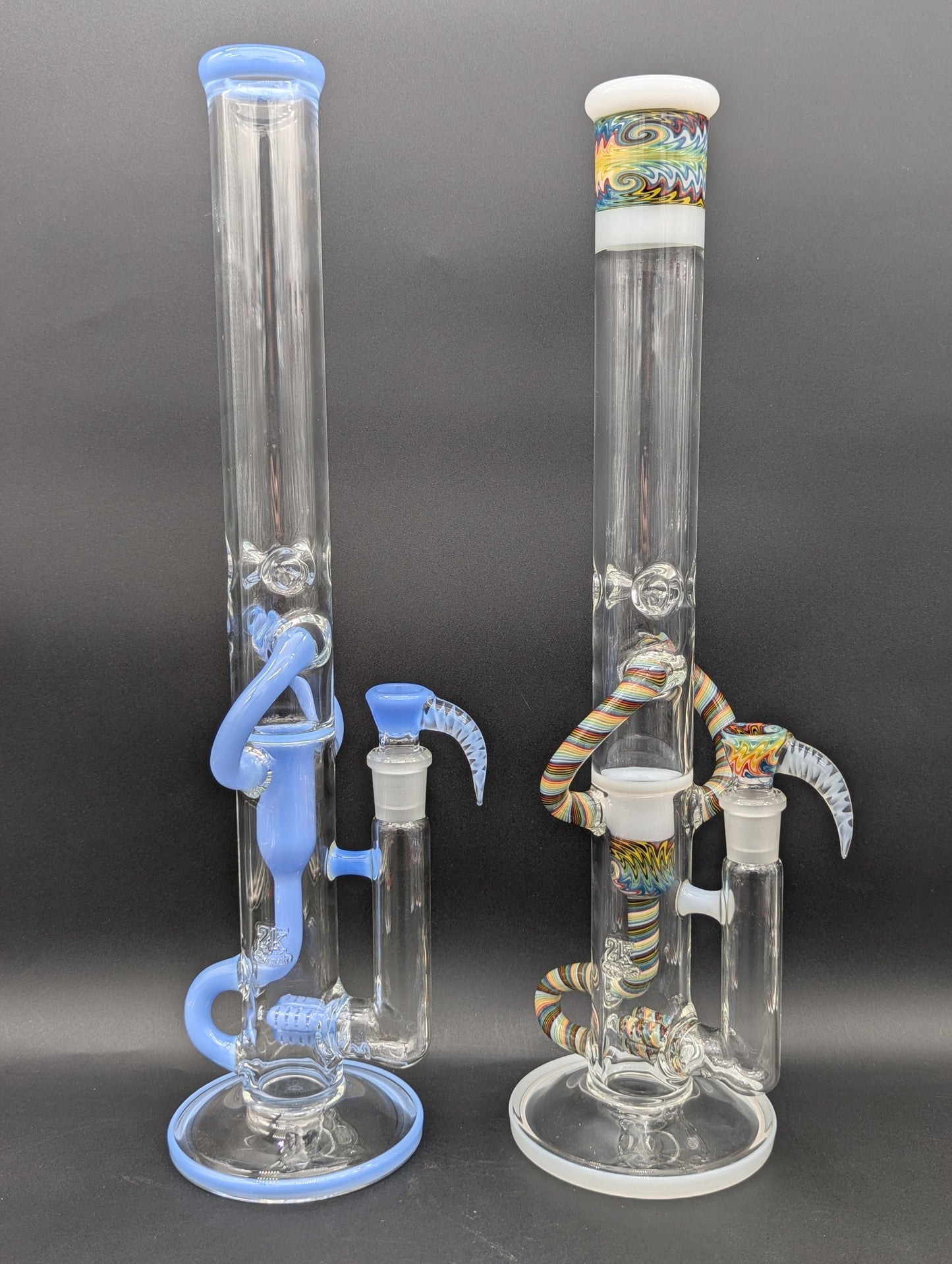 2K Glass 18" Threeline Recycler Bong