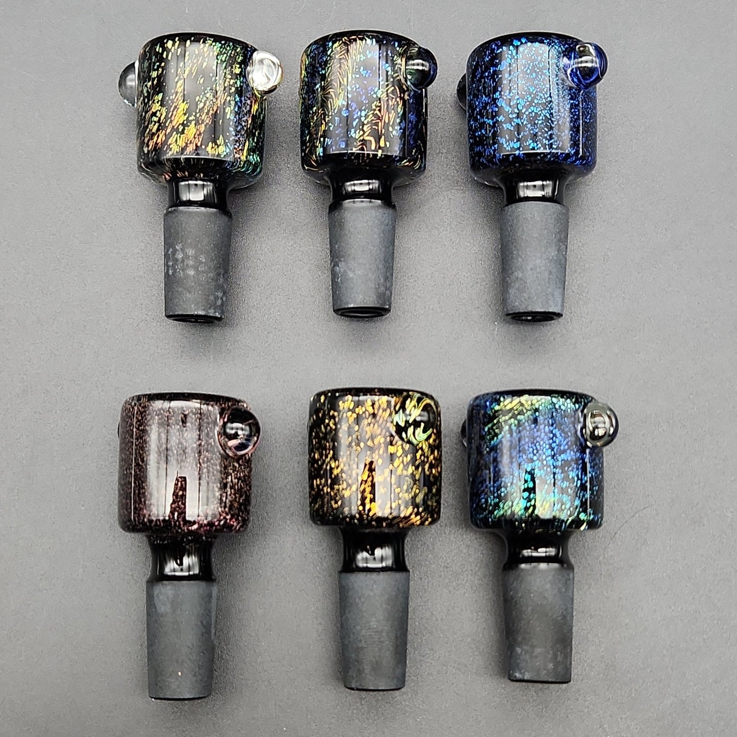 Shiny Dichro Bowl Slides w/ Handle Studs 14mm - Meech Madness Smoke Shop