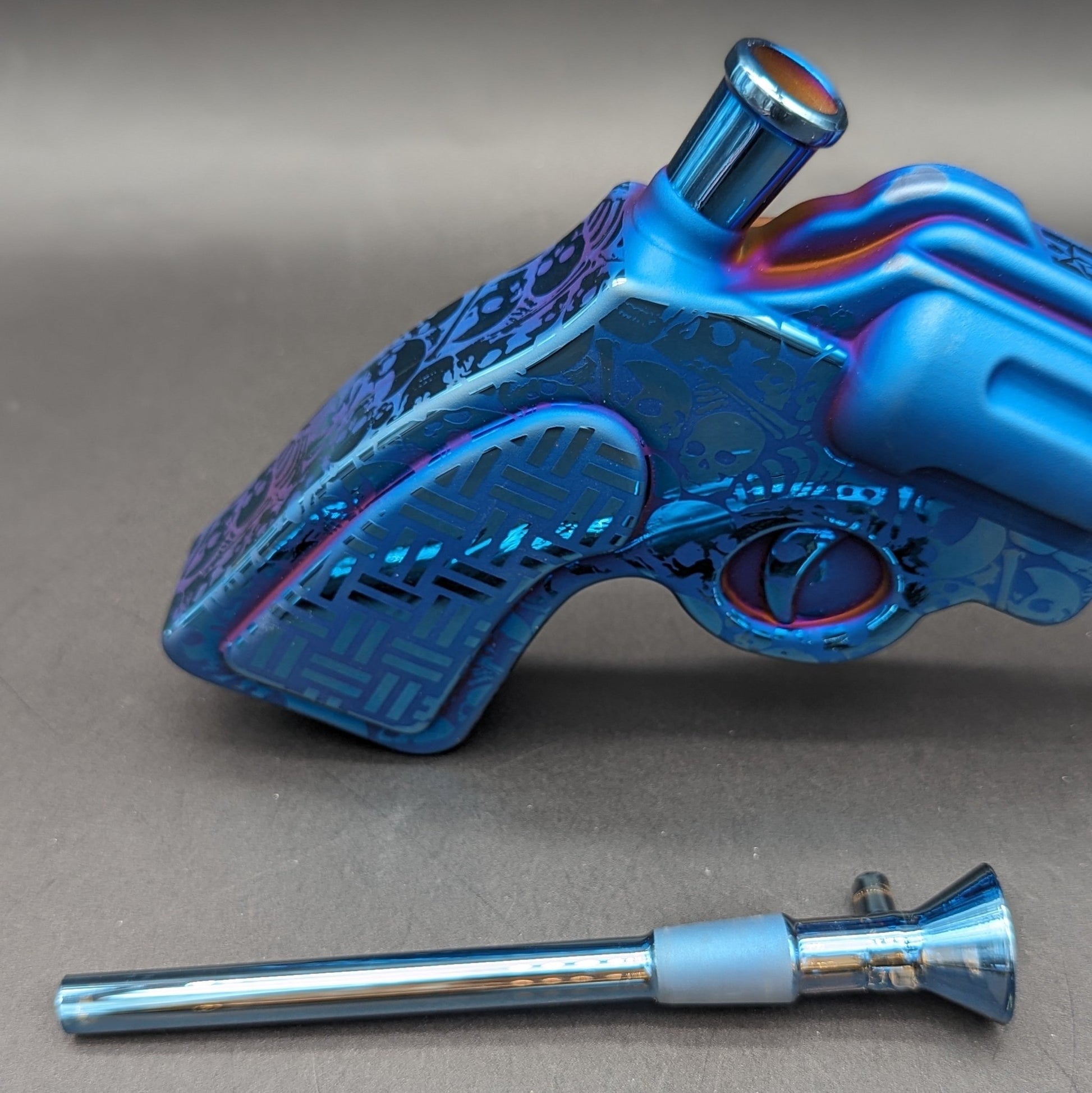 Six Gun A - Blazin' Electroplated Glass Pistol Bubbler | 10.75" - Meech Madness Smoke Shop