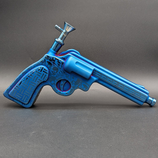 Six Gun A - Blazin' Electroplated Glass Pistol Bubbler | 10.75" - Meech Madness Smoke Shop