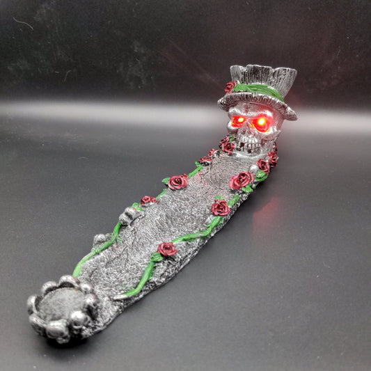 Skull w/ Roses Incense Burner - 11" - Meech Madness Smoke Shop