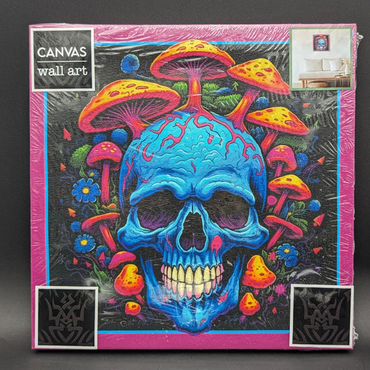 Skull with Mushrooms Wood Backed Canvas Print | 10" - Meech Madness Smoke Shop
