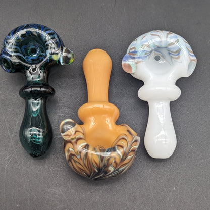 Spiral Feathered Spoon Pipes - Reading Glass Militia - Meech Madness Smoke Shop