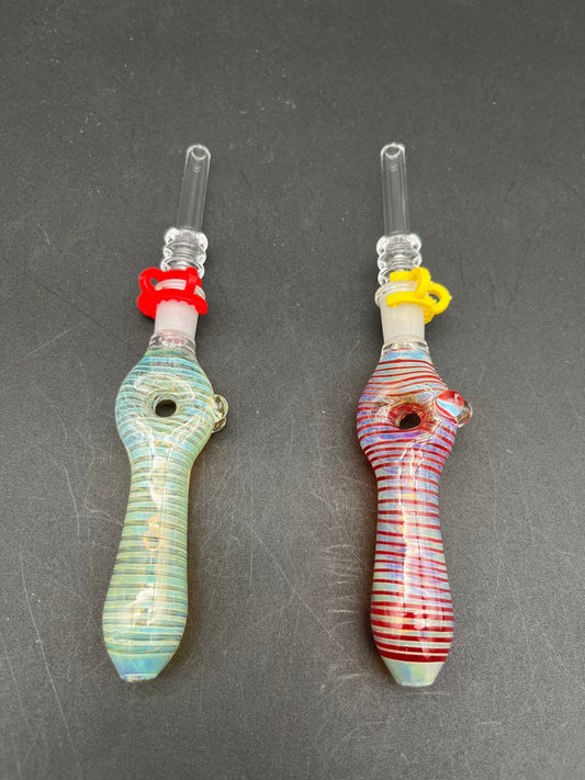 Striped Swirl Donut Glass Dab Straw | Quartz Tip | 6.75" - Meech Madness Smoke Shop